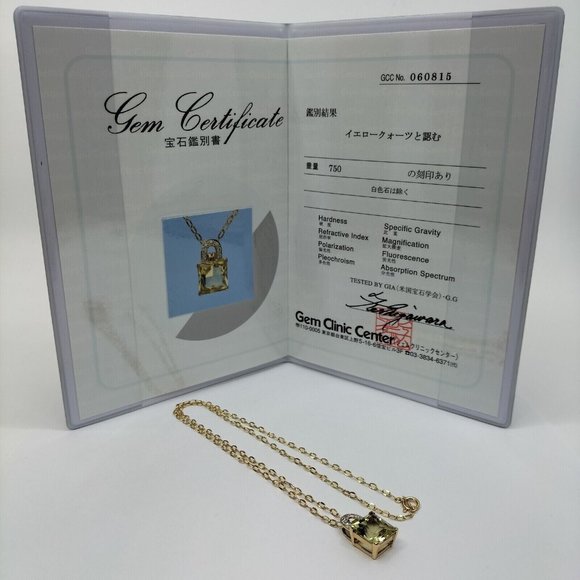 Genuine 18K Real Gold + Yellow Quartz Padlock Chain Necklace Diamonds GIA Tested - Picture 4 of 11